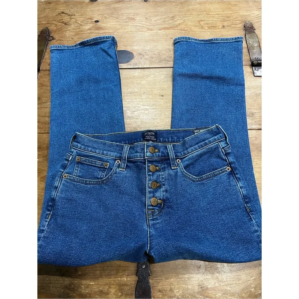 J.Crew Mid-Rise Flare Crop Jeans Women’s Size 26 All-Day Stretch Denim